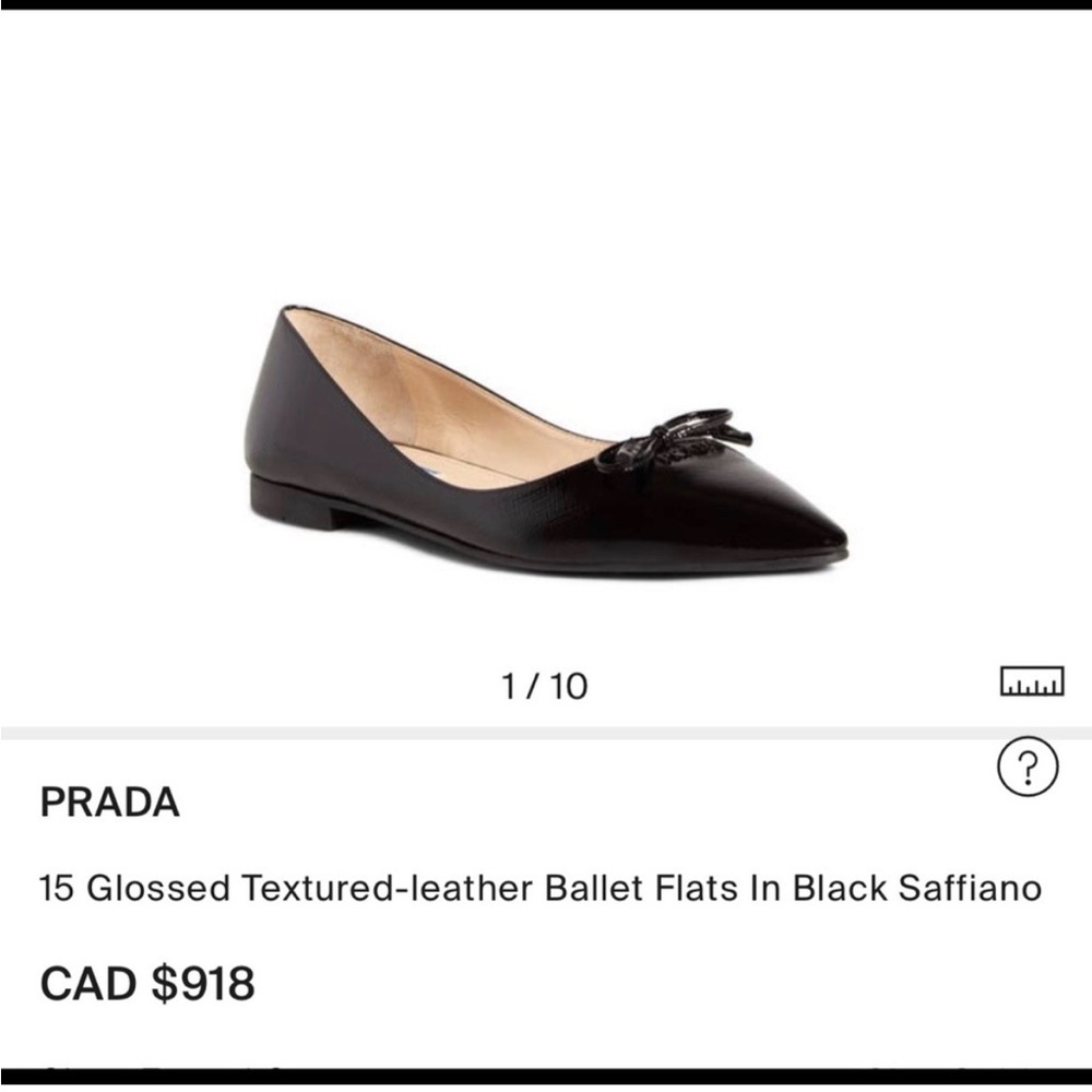 Prada Glossed Black Saffiano Flats with Bow - Picture 12 of 13